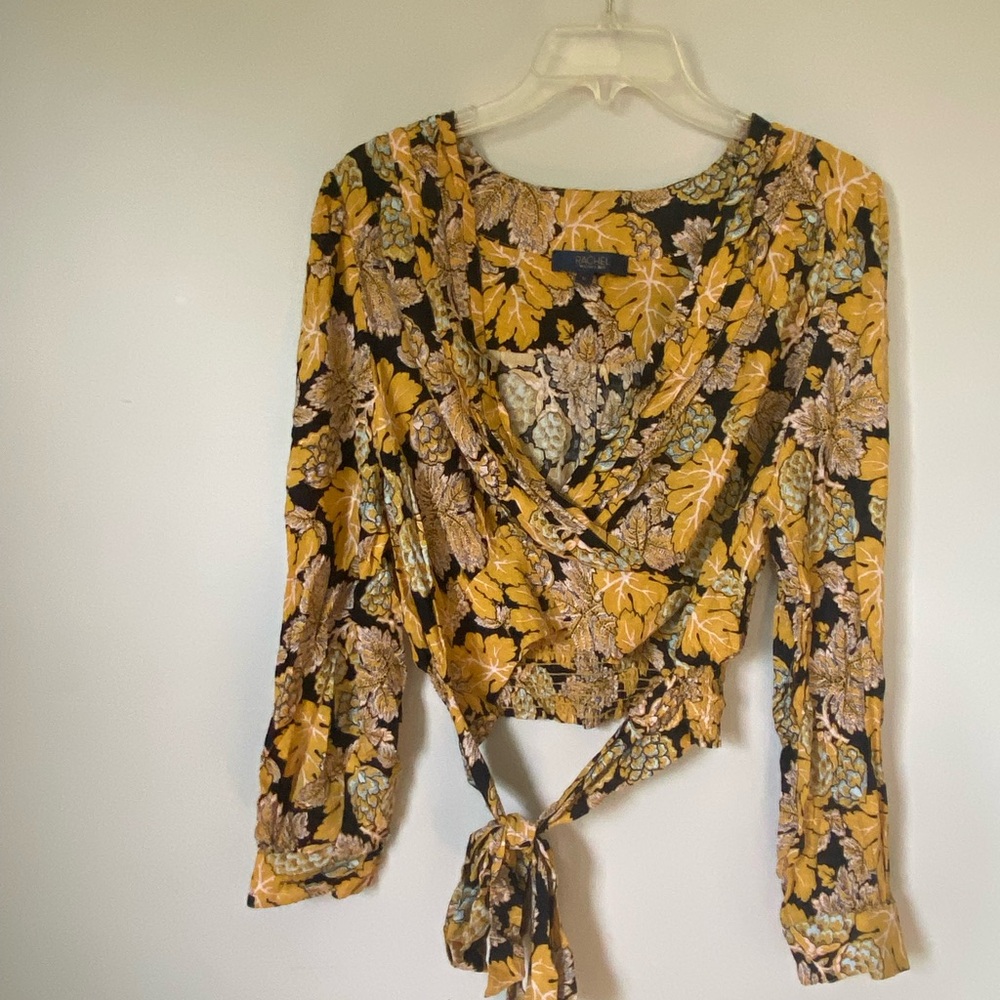 Rachel Yellow and Black Long Sleeve Wrap Blouse